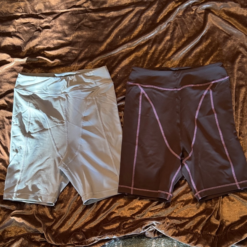 Guess Dark Brown Athletic Shorts two pairs of biker shorts with stretch